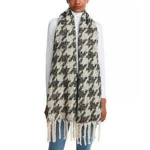 Steve Madden NWT Jacquard Houndstooth Scarf Tassels Black & White One Size New